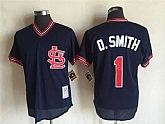 St. Louis Cardinals #1 Ozzie Smith Navy Blue Mitchell And Ness Throwback Pullover Stitched Jersey,baseball caps,new era cap wholesale,wholesale hats